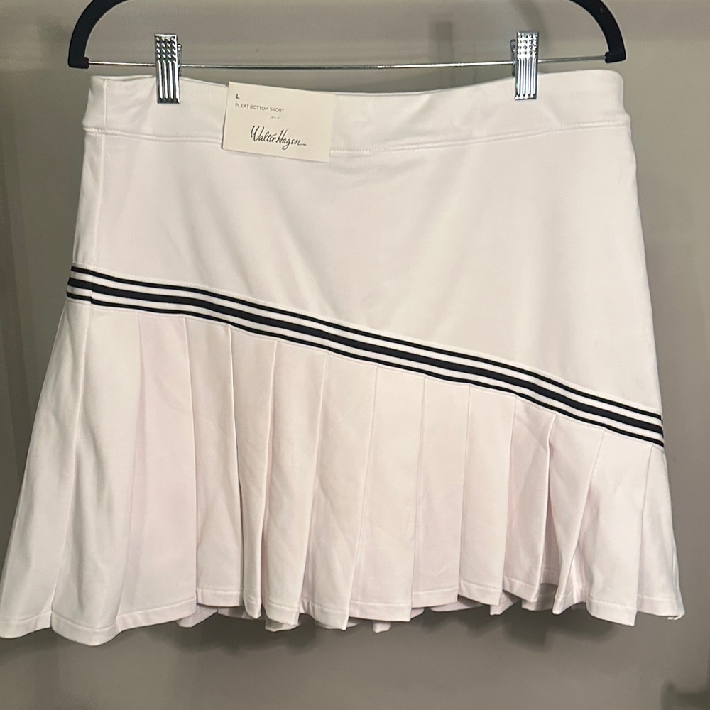 NWT Walter Hagen White Pleated Skort with Navy Stripes - Size L